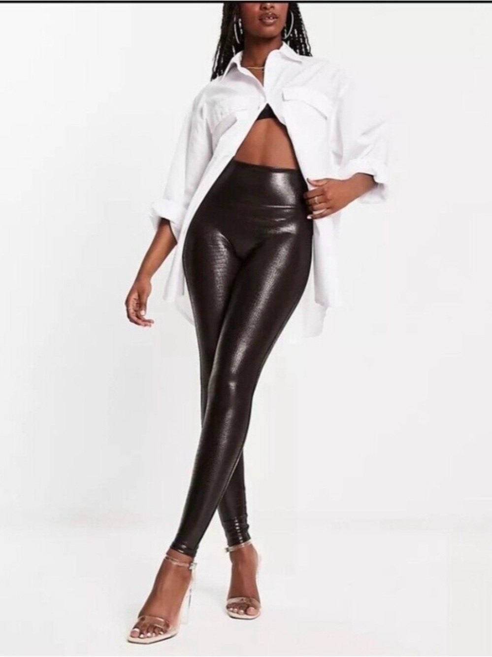 SPANX Faux Leather black metallic snake Leggings Bin D